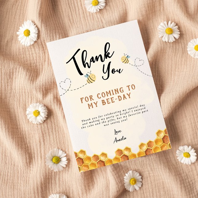 Modern Cute It’s so sweet to bee first birthday Thank You Card (Creator Uploaded)