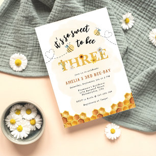 Modern Cute It’s so sweet to bee three birthday Invitation