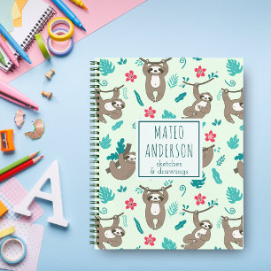 Modern Cute Kawaii Sloths Personalized Name Notebook