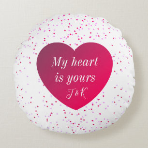Modern Cute Keepsake Red Heart Valentines Day Round Pillow