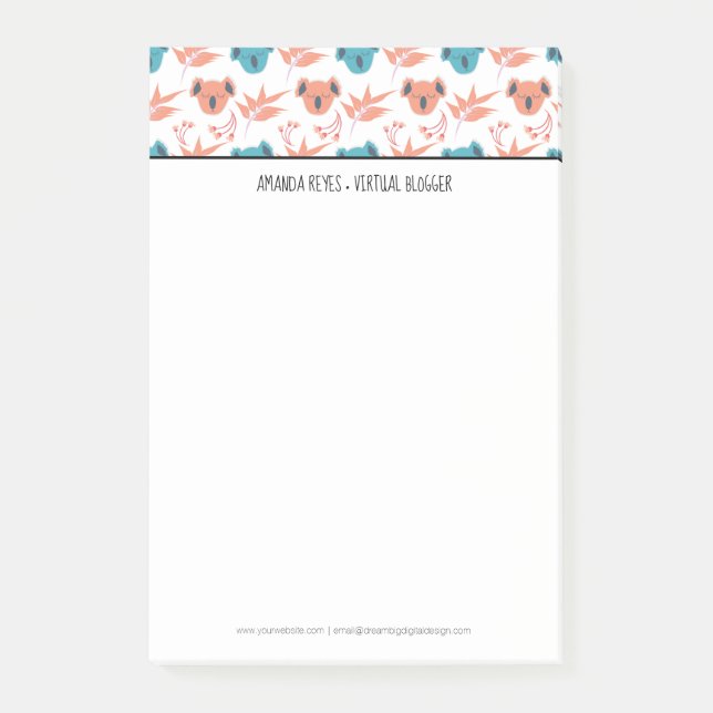 Modern Cute Koala and Floral Blossoms Post-it Notes (Front)