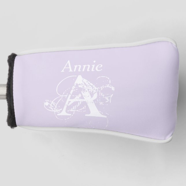 Modern Cute Lavender Golfer Lover Monogram Golf Head Cover (Front)