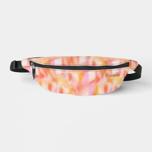 Modern Cute Light Pink Yellow Tie Dye Name Custom Fanny Pack (Front)