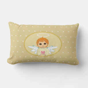 Modern Cute Little Angel on Golden Lumbar Pillow