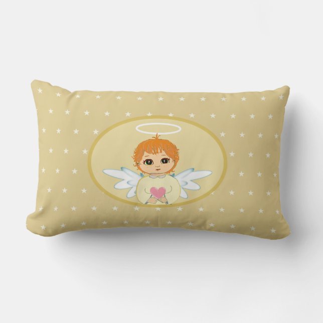 Modern Cute Little Angel on Golden Lumbar Pillow (Front)