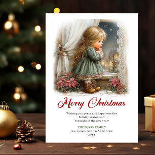 Modern Cute Little Girl Winter Scene Greeting Card