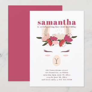 Modern Cute Llama Birthday Invitation