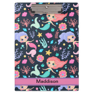 Modern Cute Mermaid Pattern Pink Clipboard