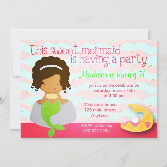 Modern Cute Mermaid Pink Birthday Party Invitation (Front)