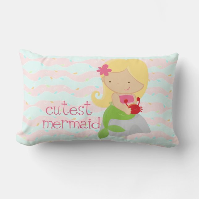 Modern Cute Mermaid Pink Personalized Lumbar Pillow (Front)