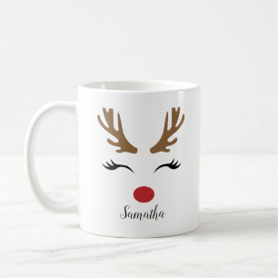 Modern Cute Merry Christmas Reindeer Face Coffee Mug