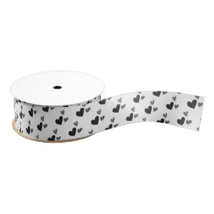 Modern Cute Monochromatic Heart Pattern Grosgrain Ribbon