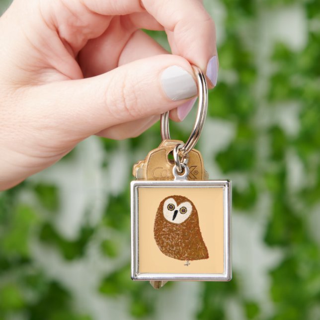 Modern cute northern saw-whet owl keychain (Hand)