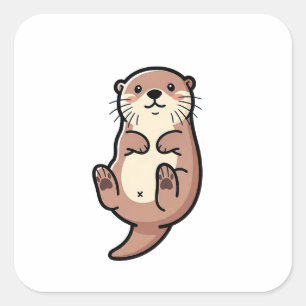 Modern Cute Otter – Playful Animal Illustration Square Sticker