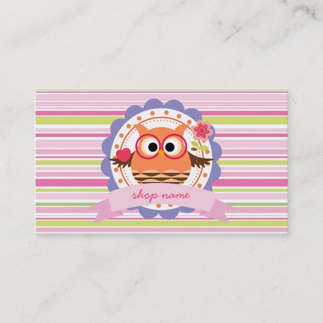 Modern Cute Owl Pattern Personalized Shop Business Card (Front)