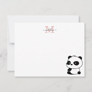 Modern Cute Panda Blush Pink Monogram Script Card