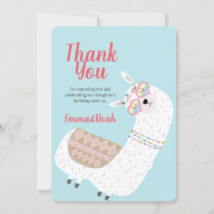 Modern Cute Party Llama Cactus Birthday Thank You Card