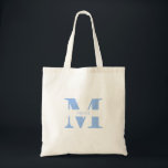 Modern Cute Pastel Blue Personalized Monogram Tote Bag<br><div class="desc">This elegant pastel blue tote bag combines simplicity with modern style, making it a perfect choice for parties or as a bridesmaid gift. The trendy design features a personalized monogram name and initial, adding a touch of sophistication and making it uniquely yours. This tote is as functional as it is...</div>