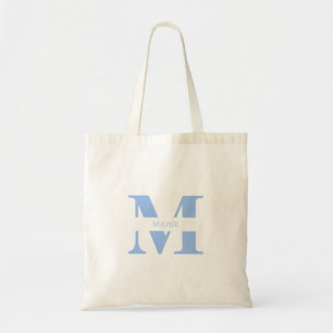 Modern Cute Pastel Blue Personalized Monogram Tote Bag