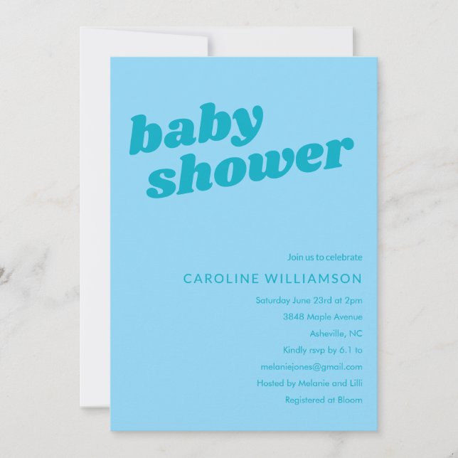 Modern Cute Pastel Teal Blue Retro Baby Shower  Invitation (Front)