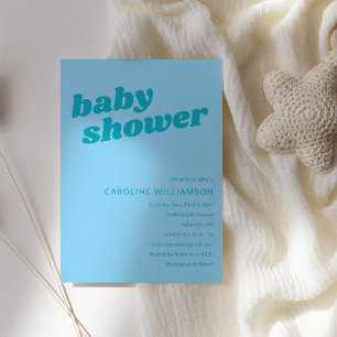 Modern Cute Pastel Teal Blue Retro Baby Shower  Invitation