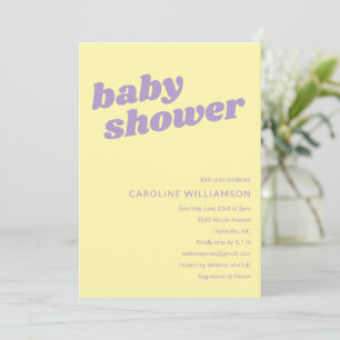 Modern Cute Pastel Yellow Retro Baby Shower  Invitation