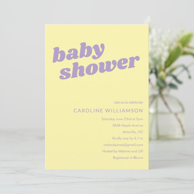 Modern Cute Pastel Yellow Retro Baby Shower  Invitation (Standing Front)