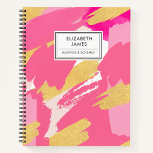 Modern Cute Pink and Gold Glitter Abstract Pattern Notebook