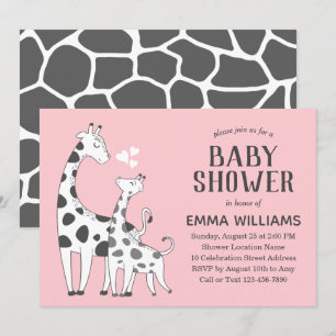 Modern Cute Pink Animal Giraffe Girl Baby Shower Invitation