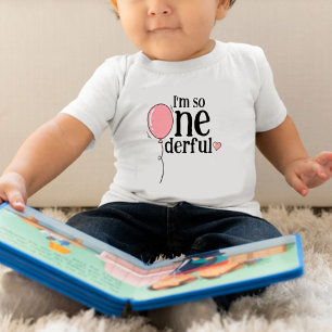 Modern Cute Pink Ballon Onederful Birthday Baby Bodysuit