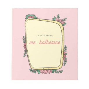Modern Cute Pink Boho Floral Teacher Notepad