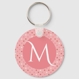 Modern Cute Pink Dotty Monogram Keychain