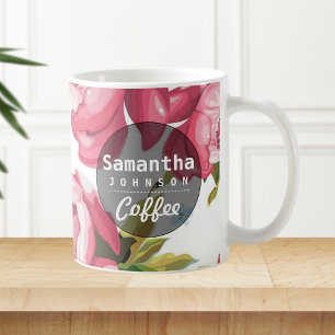 Modern Cute Pink Floral Personalized Name Coffee Mug