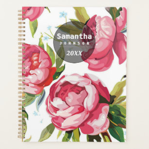 Modern Cute Pink Floral Personalized Name Planner