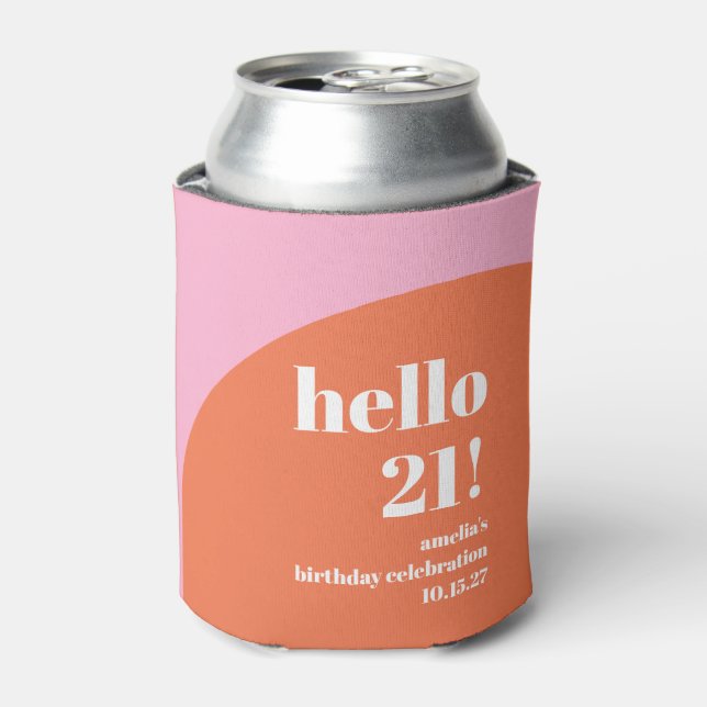 Modern Cute Pink Orange Arch 21st Birthday Custom Can Cooler (Can Front)