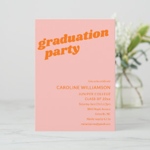Modern Cute Pink Orange Retro Graduation Party Invitation