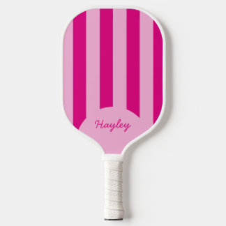 Modern Cute Pink Stripe Custom Name Pickleball Paddle