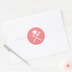 Modern Cute Pink White BBQ Heart Baby Shower Classic Round Sticker
