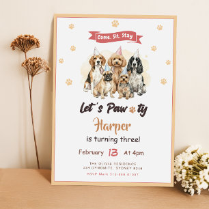 Modern Cute Puppy Dog Pet Birthday Party Invitation