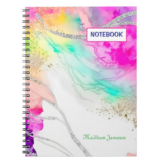 Modern Cute Rainbow Glitter  Notebook (Front)