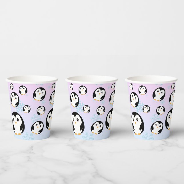Modern cute Rainbow penguin gradient pattern Paper Cups (Multi)