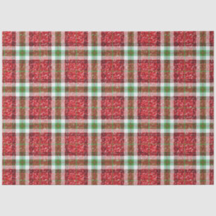 Modern Cute Red and Green Plaid Glitter Christmas Tissue Paper