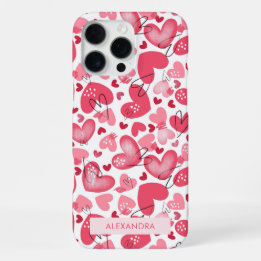 Modern Cute Red & Pink Hearts Valentines   iPhone 16 Pro Max Case
