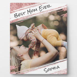  Modern Cute Rose Gold Glitter Photo Best Mom Ever Plaque