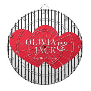 Modern Cute Rustic Two Hearts Black Line Valentine Dartboard