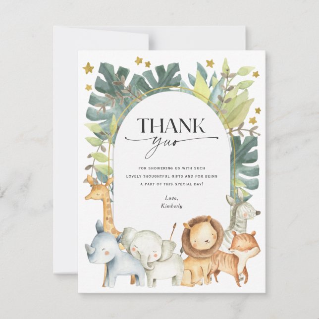 Modern cute safari baby shower thank you card (Front)