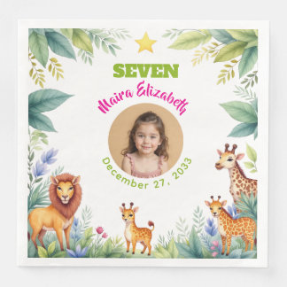 Modern Cute Safari Photo Plate Kids Birthday Party Napkin