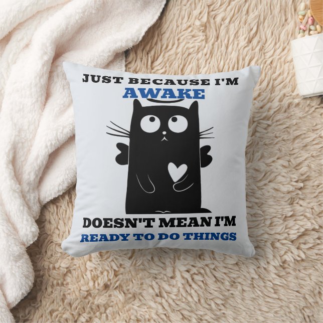 Modern Cute Saint Black Cat Throw Pillow (Blanket)