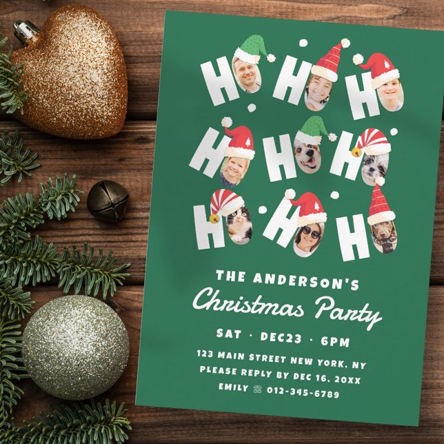 Modern Cute Santa Hats 9 Family Photos Christmas Invitation (Creator Uploaded)