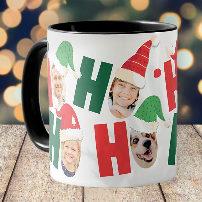 Modern Cute Santa Hats Eight Family Photos Mug (Creator Uploaded)